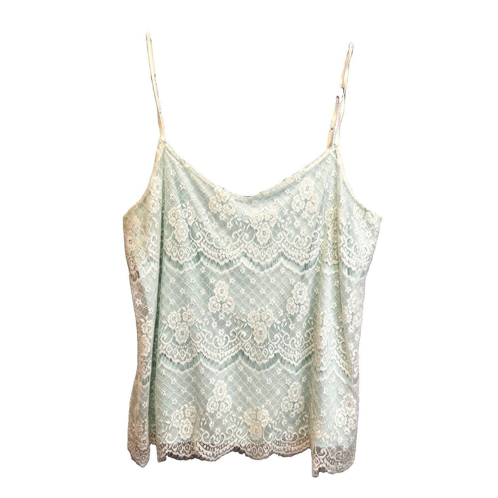 Maurices Women’s Size 1 Mint Green Ivory Lace Cami Tank Top Adjustable Straps